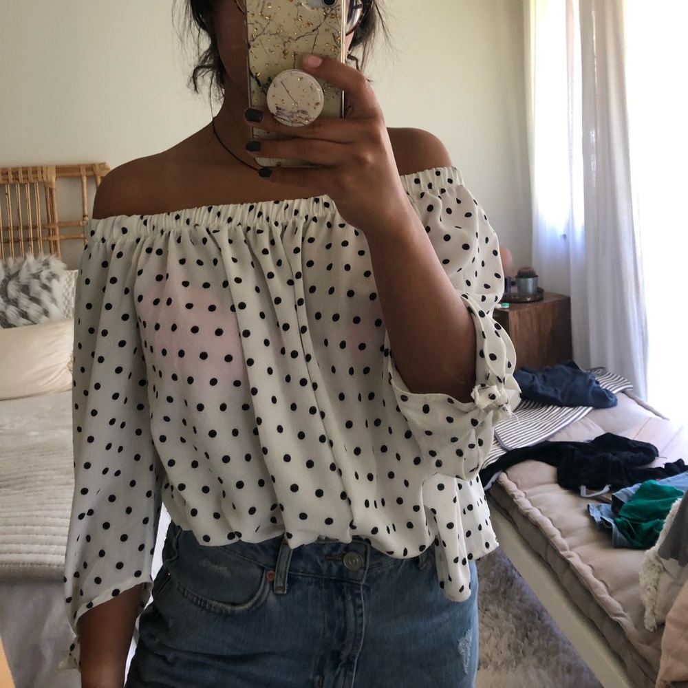 Off the shoulder polka dot top
